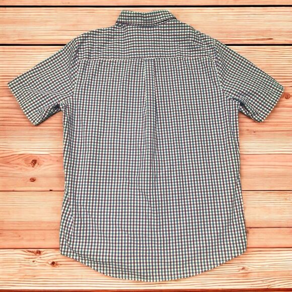 Chaps Men’s Large Plaid Shirt Purple Blue Short Sleeve Button Down Easy Care - Picture 3 of 4